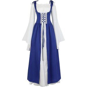 MEDIEVAL Victorian Blue Long Dress Cosplay Irish Costume Halloween Viking NWT